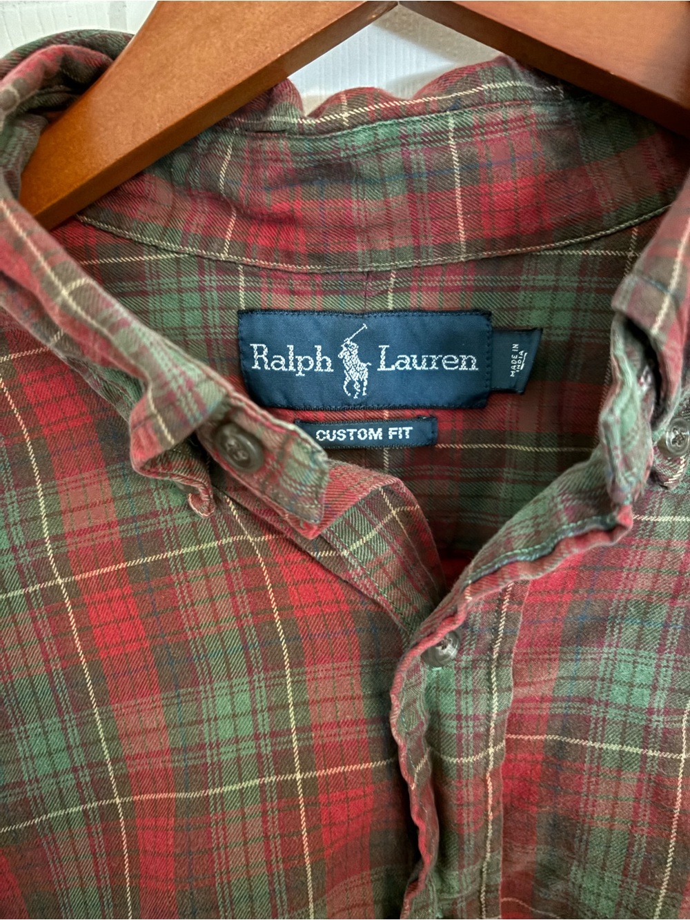 Ralph Lauren Red & Green Plaid Custom Fit Button-Down Shirt